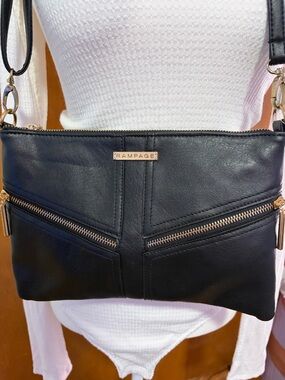 Rampage Black Faux Leather Crossbody Bag w/ Gold Hardware NWT